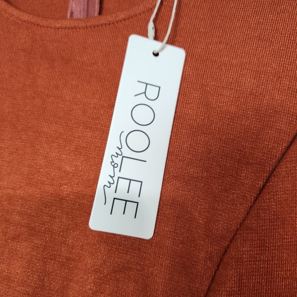 NWT Roolee Women's Burnt Orange Pockets Maxi Zipper Back Stretchy Dress Size M - Picture 9 of 16